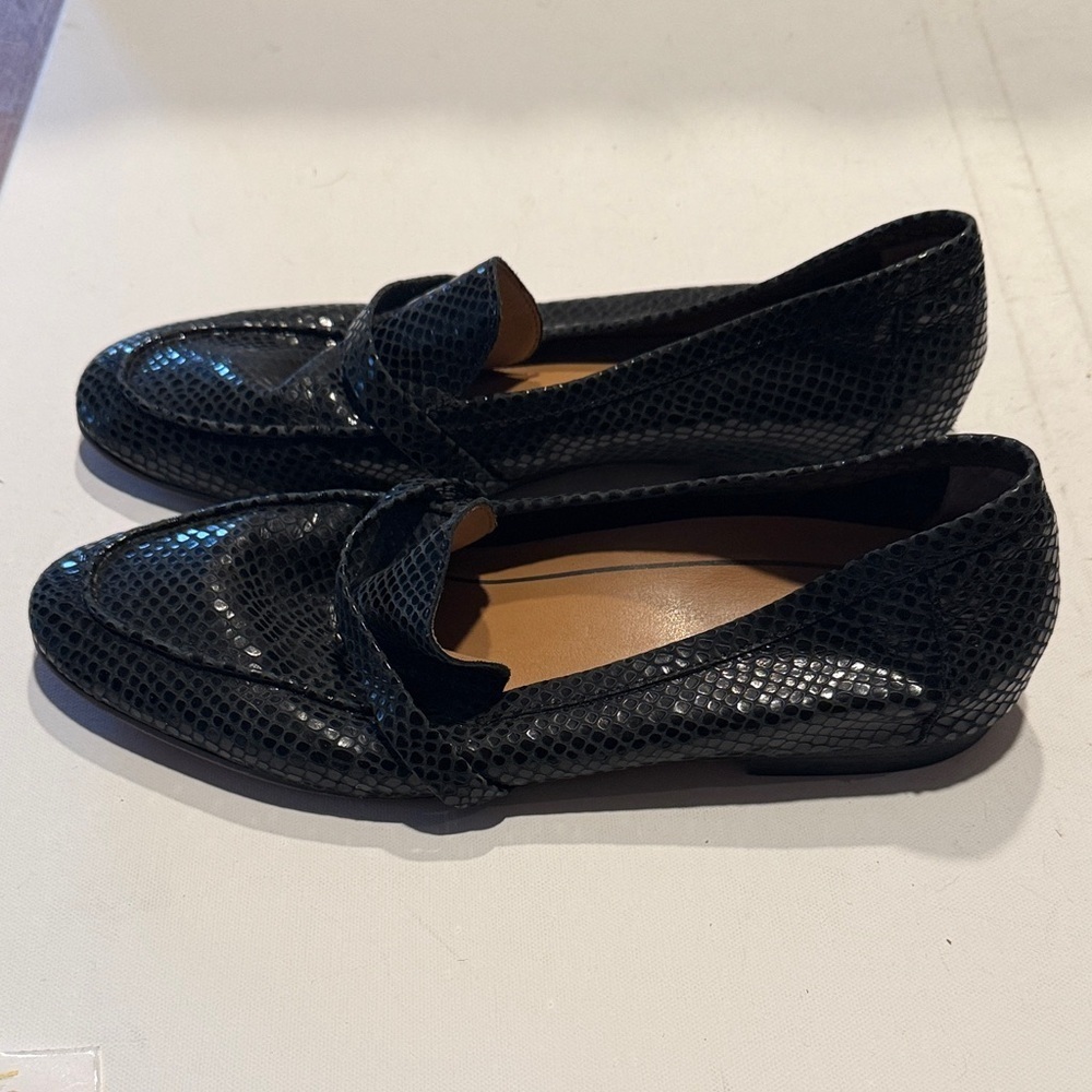 Vionic Shiny Black Snake-Print Loafers - Picture 2 of 4